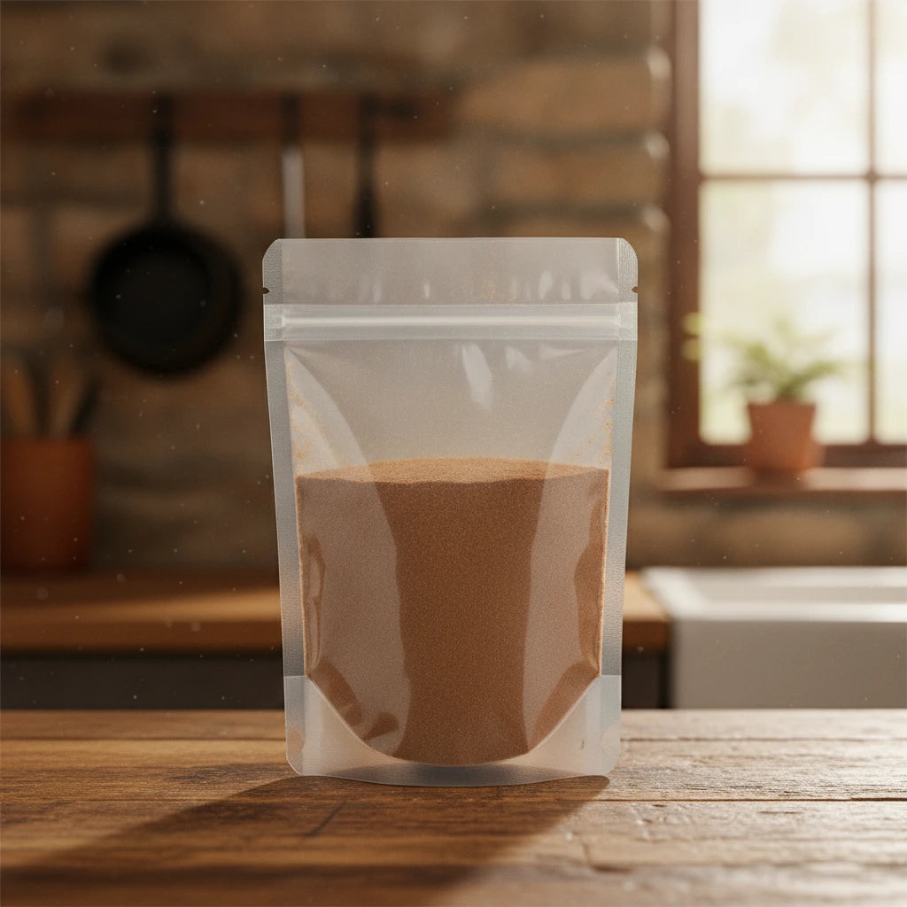 Sarsaparilla Root Powder (Indian) (Hemidesmus Indicus) | The herb/berry/powder/fruit/root/bark that is in the black bowl, i would like it to shown in a plastic stand up resalable pouch that is clear.