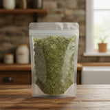 Sassafras Leaf Cut (Sassafras Albidium) | The herb/berry/powder/fruit/root/bark that is in the black bowl, i would like it to shown in a plastic stand up resalable pouch that is clear.