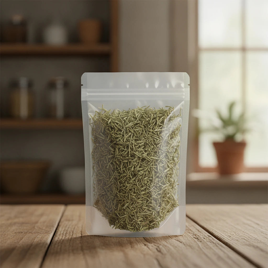 Seriphidium Scoparium Herb Cut (Artemisia Scoparia) | The herb/berry/powder/fruit/root/bark that is in the black bowl, i would like it to shown in a plastic stand up resalable pouch that is clear.
