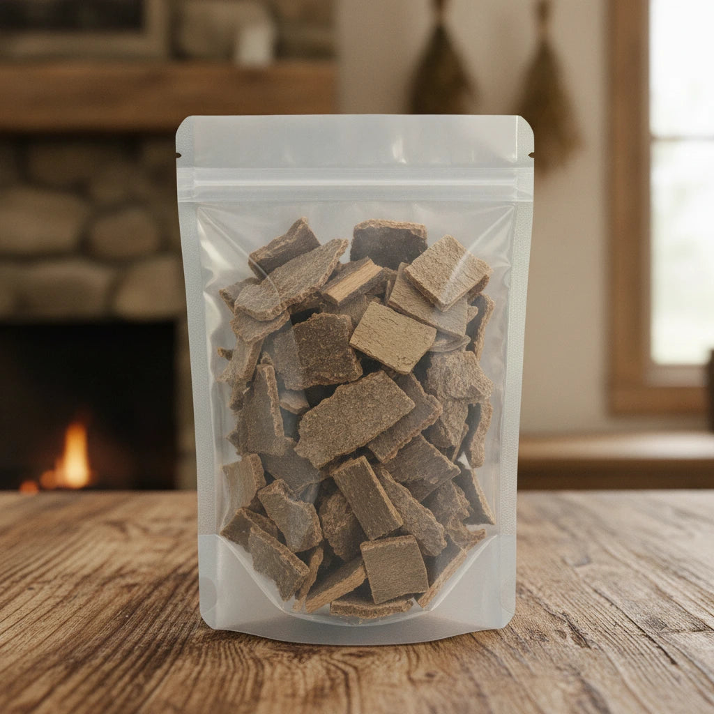 Seven-Leaf Schefflera Bark Pieces (Heptapleurum Heptaphyllum) | The herb/berry/powder/fruit/root/bark that is in the black bowl, i would like it to shown in a plastic stand up resalable pouch that is clear.