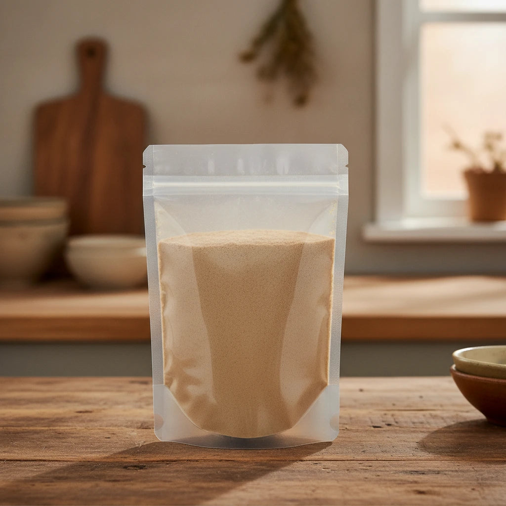 Sheep's Sorrel Herb Powder (Rumex Acetosella) | The herb/berry/powder/fruit/root/bark that is in the black bowl, i would like it to shown in a plastic stand up resalable pouch that is clear.