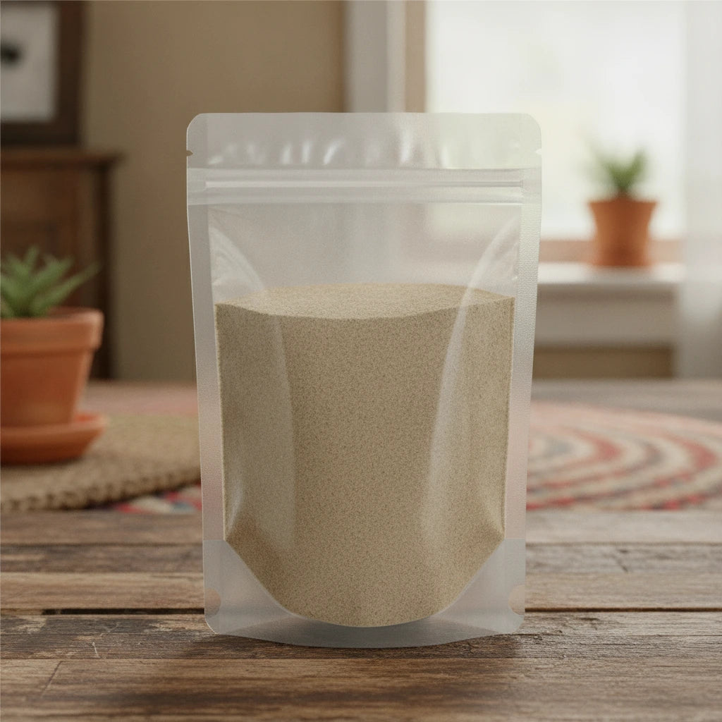 Shiitake Mushroom Powder (Lentinus Edodes) | The herb/berry/powder/fruit/root/bark that is in the black bowl, i would like it to shown in a plastic stand up resalable pouch that is clear.