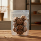 Shiitake Mushroom Whole (Lentinula Edodes) | The herb/berry/powder/fruit/root/bark that is in the black bowl, i would like it to shown in a plastic stand up resalable pouch that is clear.