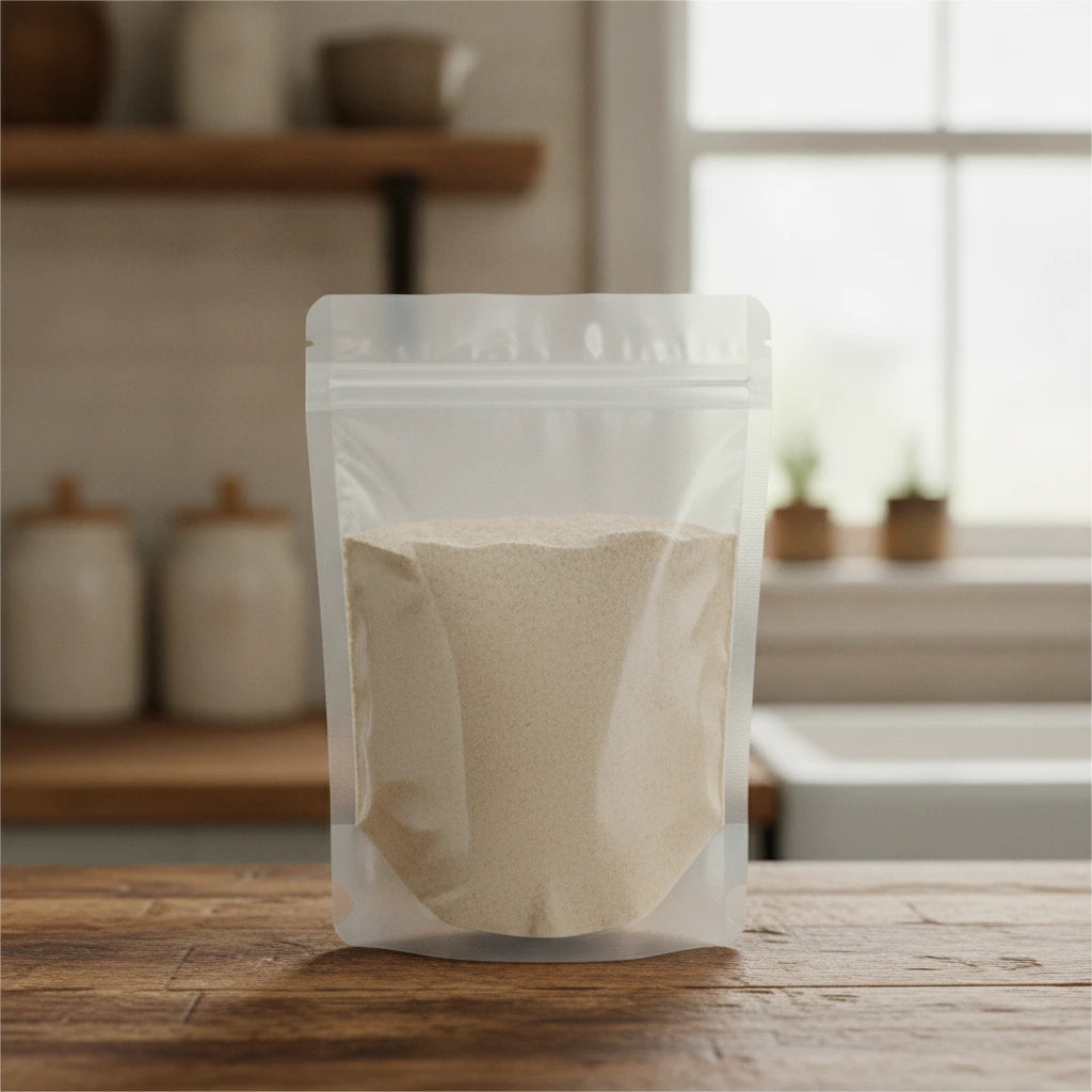 Shiny Prickly Ash Powder (Zanthoxylum Nitidum) | The herb/berry/powder/fruit/root/bark that is in the black bowl, i would like it to shown in a plastic stand up resalable pouch that is clear.