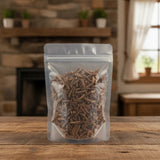 Slenderstyle Acanthopanax Root Bark Pieces (Eleutherococcus Nodiflorus) | The herb/berry/powder/fruit/root/bark that is in the black bowl, i would like it to shown in a plastic stand up resalable pouch that is clear.