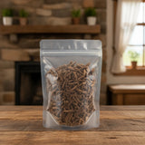 Slenderstyle Acanthopanax Root Bark Pieces (Eleutherococcus Nodiflorus) | The herb/berry/powder/fruit/root/bark that is in the black bowl, i would like it to shown in a plastic stand up resalable pouch that is clear.