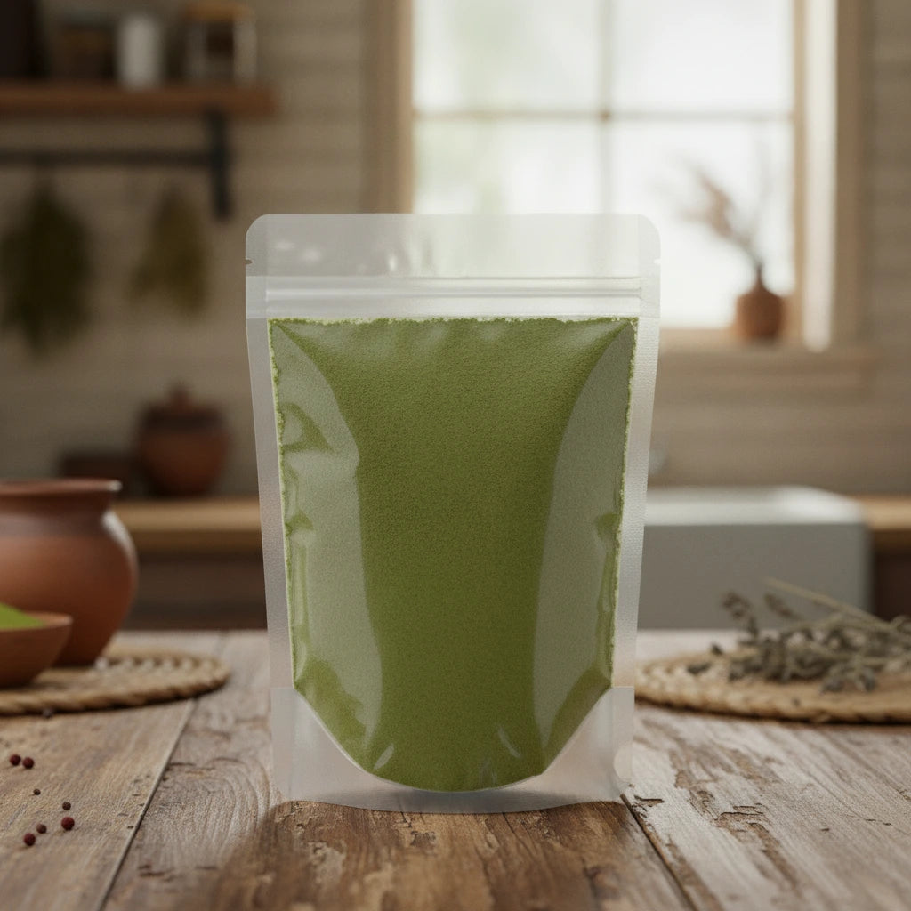 Snake Tongue Grass Powder (Oldenlandia Diffusa) | The herb/berry/powder/fruit/root/bark that is in the black bowl, i would like it to shown in a plastic stand up resalable pouch that is clear.