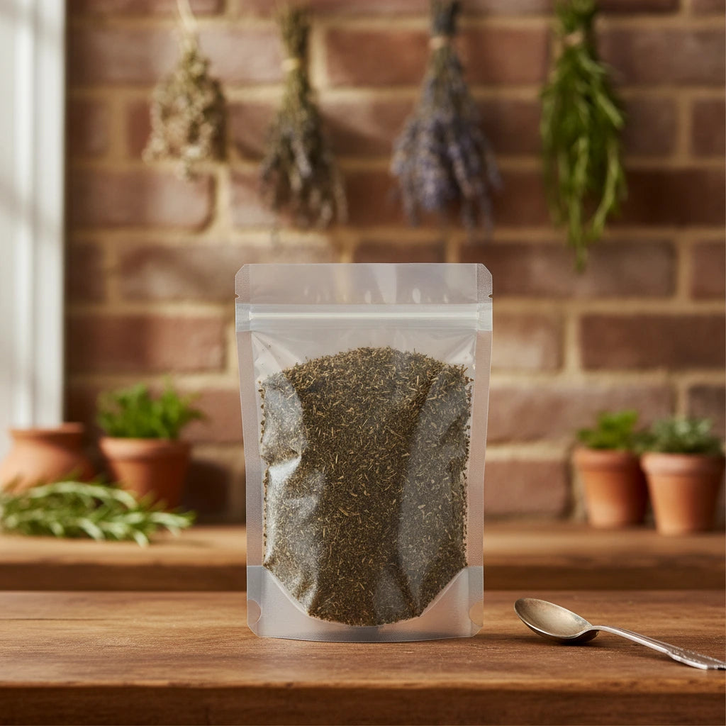 Spikemoss Powder (Selaginella Involvens) | The herb/berry/powder/fruit/root/bark that is in the black bowl, i would like it to shown in a plastic stand up resalable pouch that is clear.