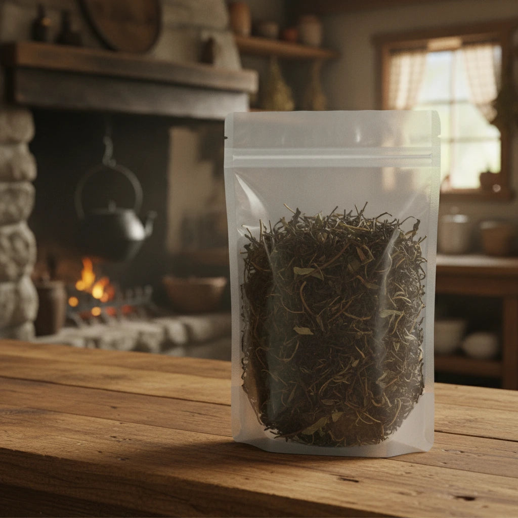 Squaw Vine Herb Cut (Mitchella Repens) | The herb/berry/powder/fruit/root/bark that is in the black bowl, i would like it to shown in a plastic stand up resalable pouch that is clear.