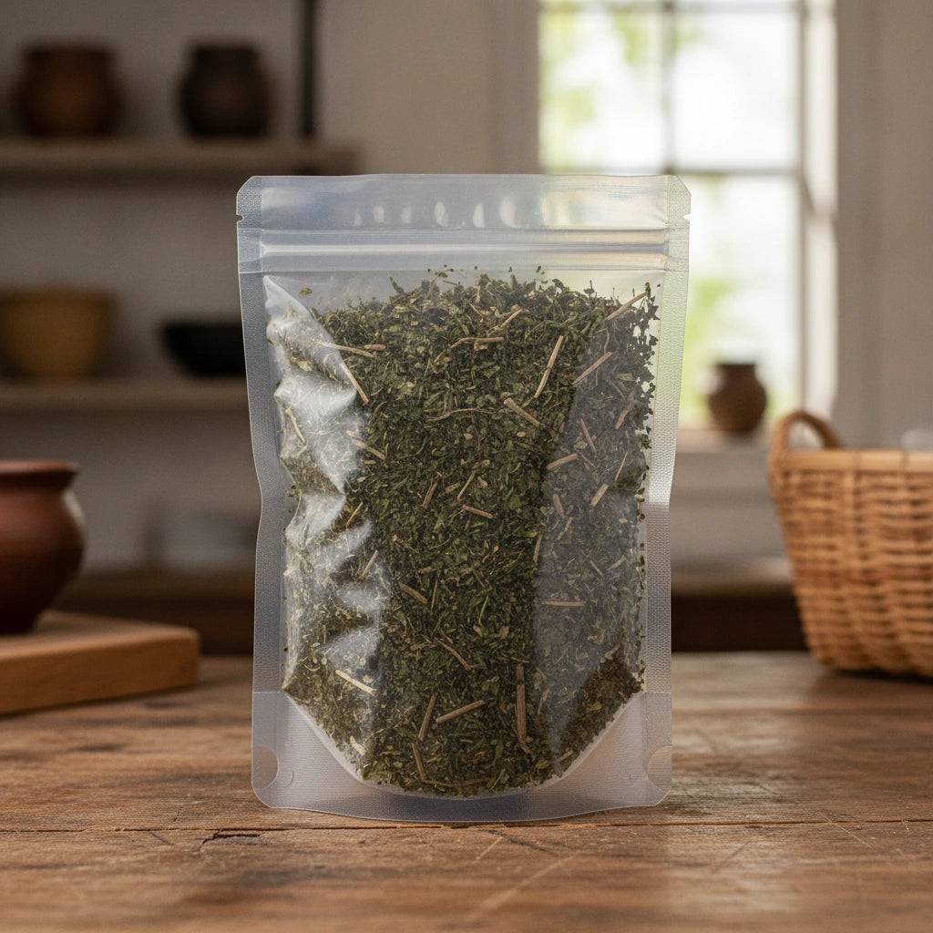 Sticky Germander Herb Whole (Teucrium Viscidum) | The herb/berry/powder/fruit/root/bark that is in the black bowl, i would like it to shown in a plastic stand up resalable pouch that is clear.