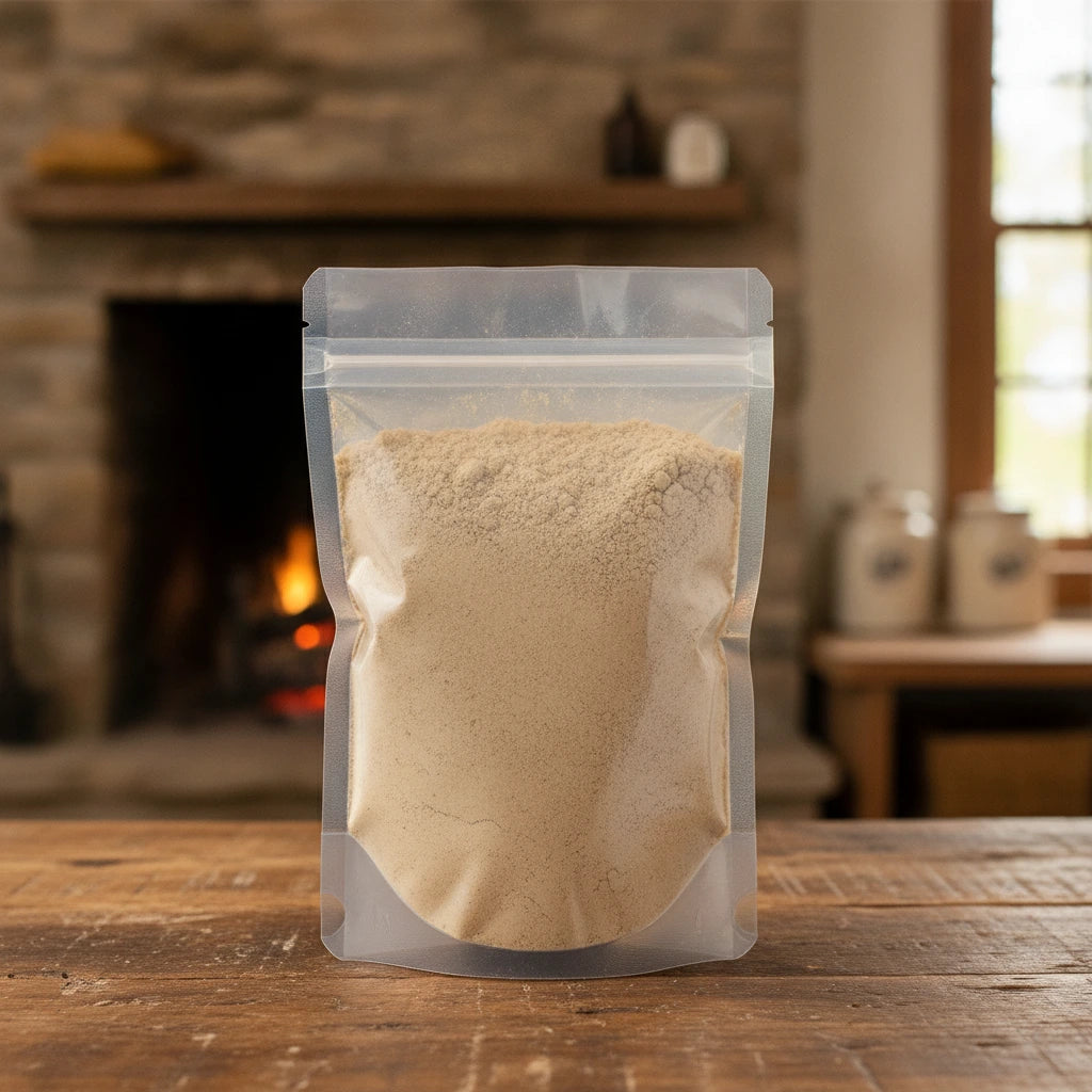 Stone Root Powder (Collinsonia Canadensis) | The herb/berry/powder/fruit/root/bark that is in the black bowl, i would like it to shown in a plastic stand up resalable pouch that is clear.