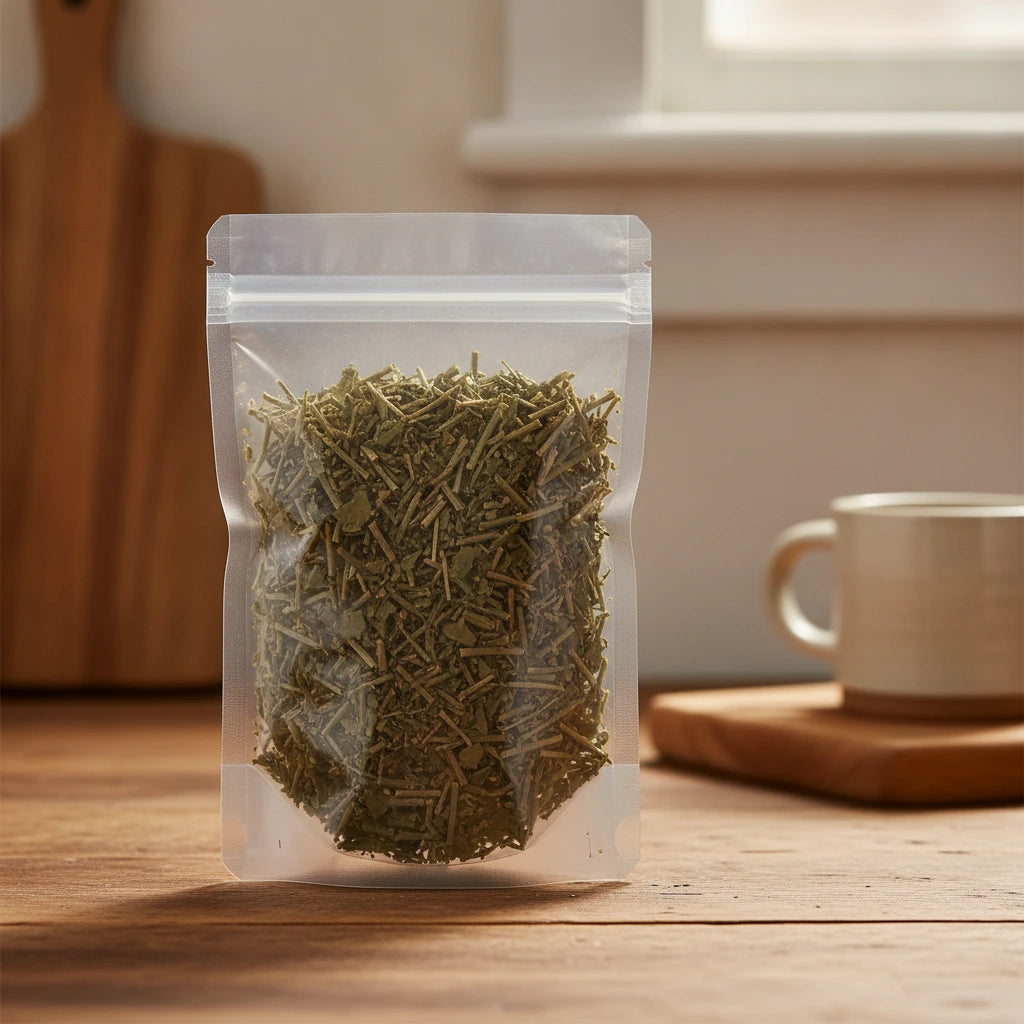 Sweet Mace Herb Cut (Tagetes Lucida) | The herb/berry/powder/fruit/root/bark that is in the black bowl, i would like it to shown in a plastic stand up resalable pouch that is clear.