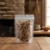 Tea Tree Mushroom Whole (Cyclocybe Aegerita) | The herb/berry/powder/fruit/root/bark that is in the black bowl, i would like it to shown in a plastic stand up resalable pouch that is clear.