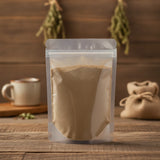 Tiger Milk Mushroom Powder (Lignosus Rhinocerus) | The herb/berry/powder/fruit/root/bark that is in the black bowl, i would like it to shown in a plastic stand up resalable pouch that is clear.