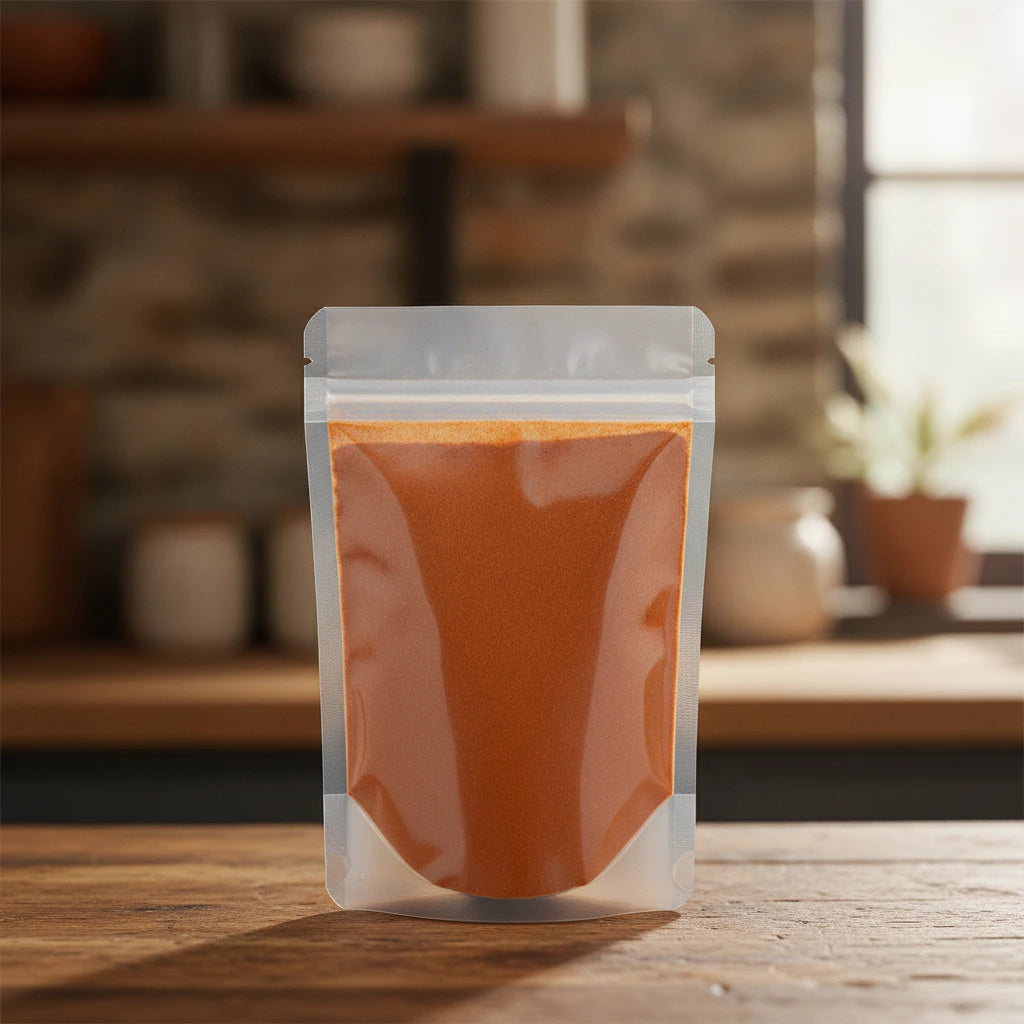 Tomato Powder (Solanum Lycopersicum) | The herb/berry/powder/fruit/root/bark that is in the black bowl, i would like it to shown in a plastic stand up resalable pouch that is clear.