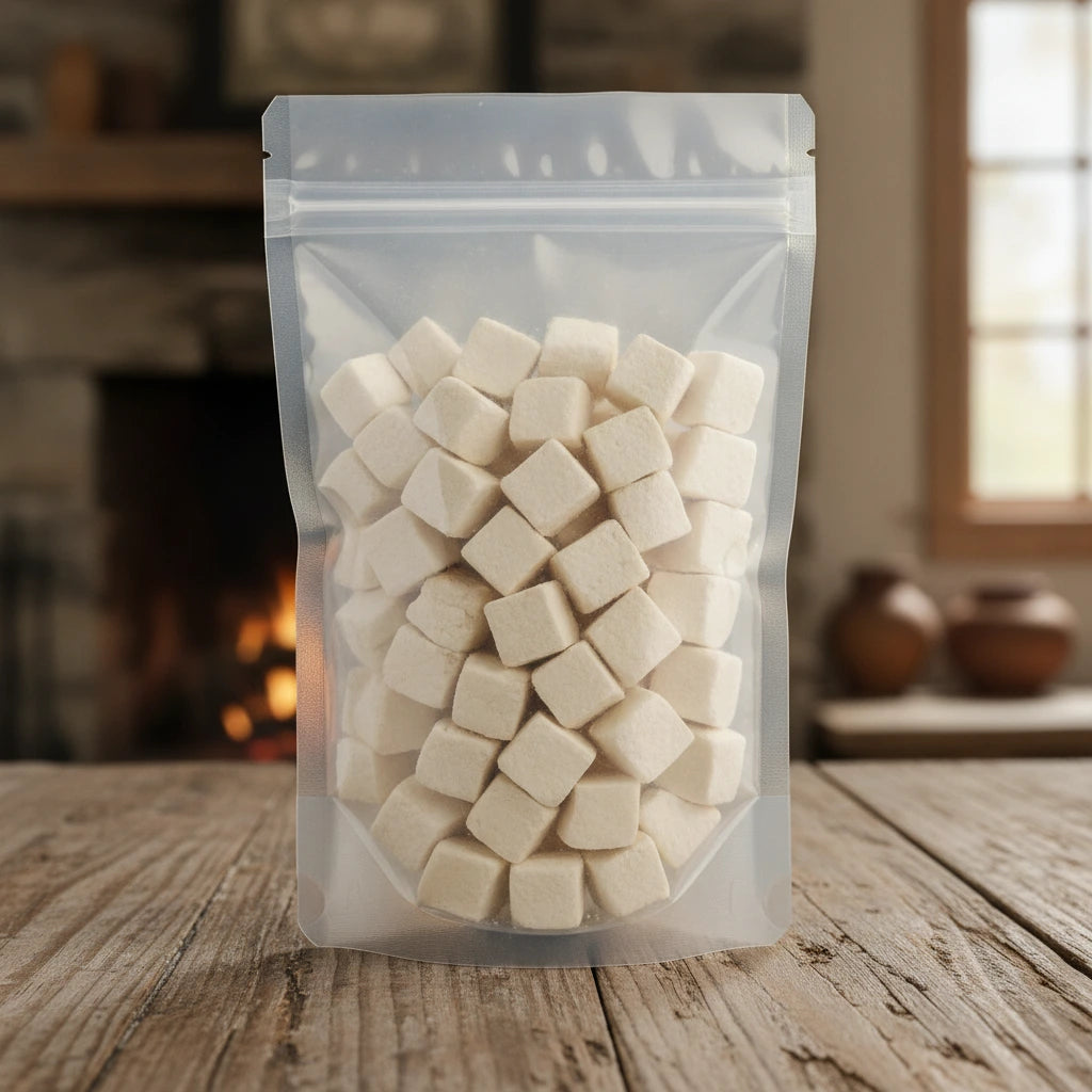 Tuckahoe Mushroom Cube (Wolfiporia extensa) | The herb/berry/powder/fruit/root/bark that is in the black bowl, i would like it to shown in a plastic stand up resalable pouch that is clear.