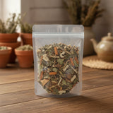 Tummy Herbal Tea | The herb/powder/tea that is in the black bowl, i would like it to shown in a plastic stand up resalable bag that is clear.