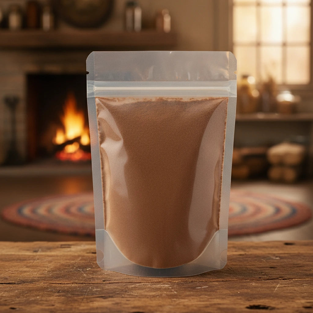 Turkey Rhubarb Root Powder (Rheum Palmatum) | The herb/berry/powder/fruit/root/bark that is in the black bowl, i would like it to shown in a plastic stand up resalable pouch that is clear.