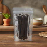 Vanilla Beans Whole (Vanilla planifolia) | The herb/berry/powder/fruit/root/bark that is in the black bowl, i would like it to shown in a plastic stand up resalable pouch that is clear.