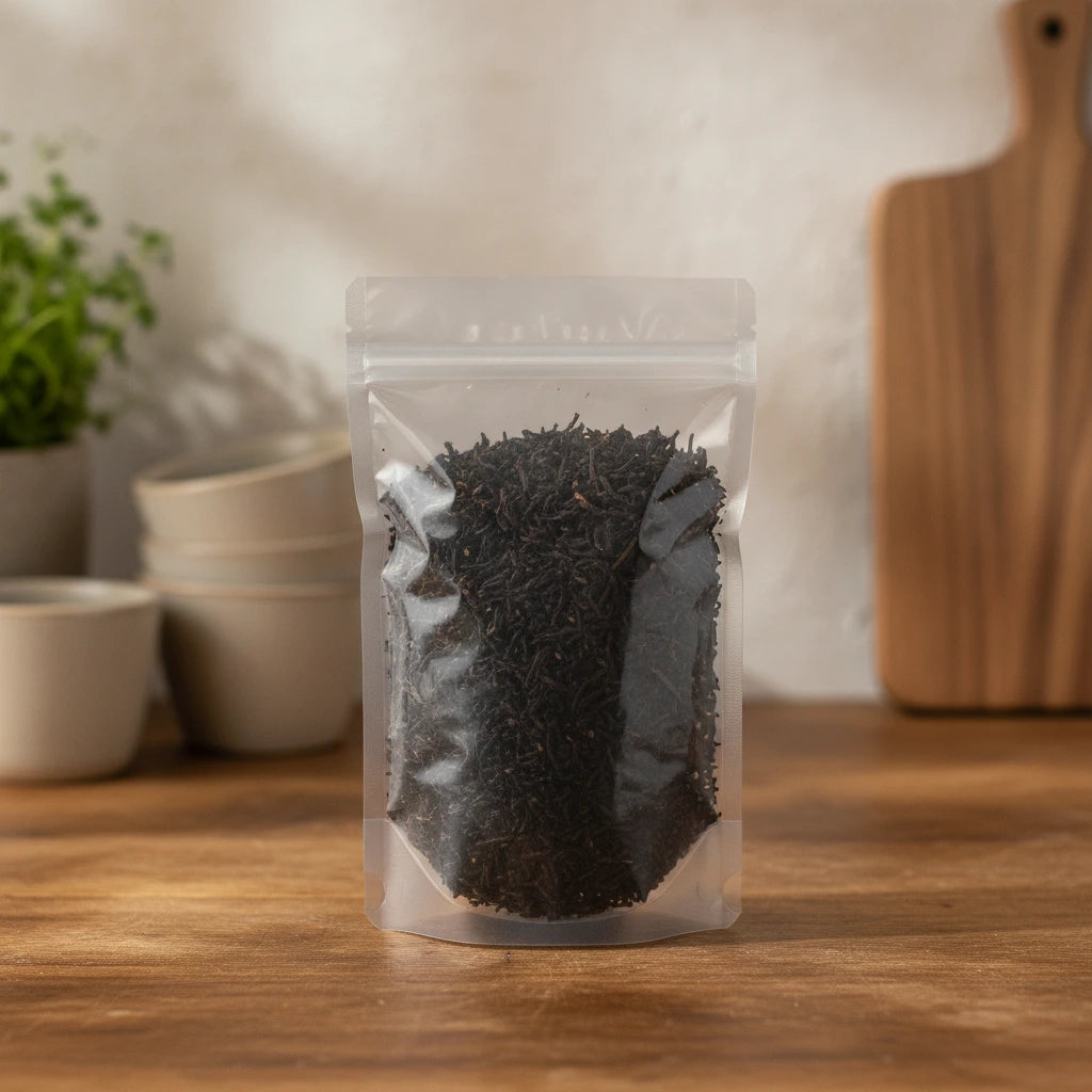 Vanilla Black Tea (Camellia Sinensis) | The herb/powder/tea that is in the black bowl, i would like it to shown in a plastic stand up resalable bag that is clear.