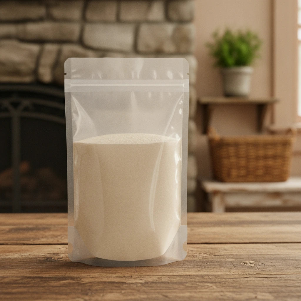 Vanilla Extract Powder (Vanilla Planifolia) | The herb/berry/powder/fruit/root/bark that is in the black bowl, i would like it to shown in a plastic stand up resalable pouch that is clear.
