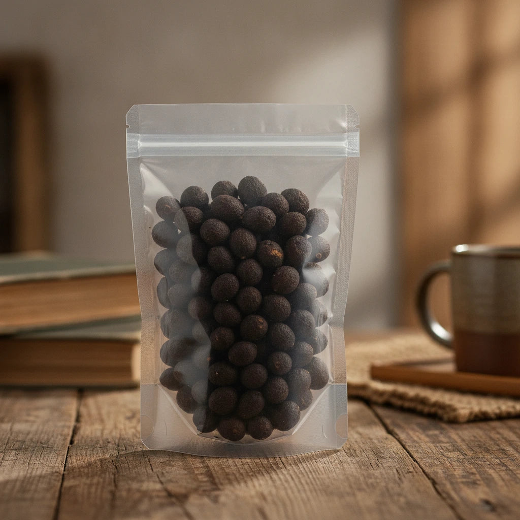 Velvetleaf Seed Whole (Abutilon Theophrasti) | The herb/berry/powder/fruit/root/bark/seeds that is in the black bowl, i would like it to shown in a plastic stand up resalable pouch that is clear.