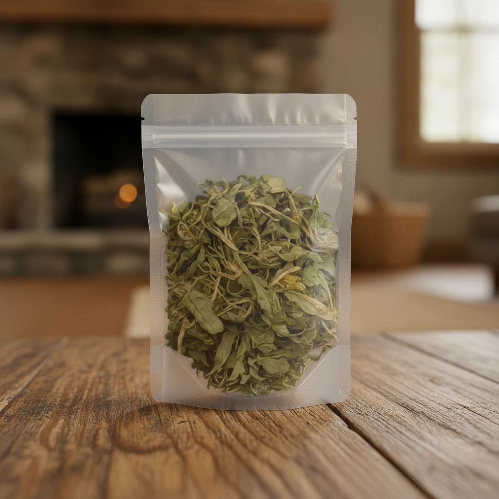 Violet Herb Cut (Viola Yedoensis) | The herb/berry/powder/fruit/root/bark that is in the black bowl, i would like it to shown in a plastic stand up resalable pouch that is clear.