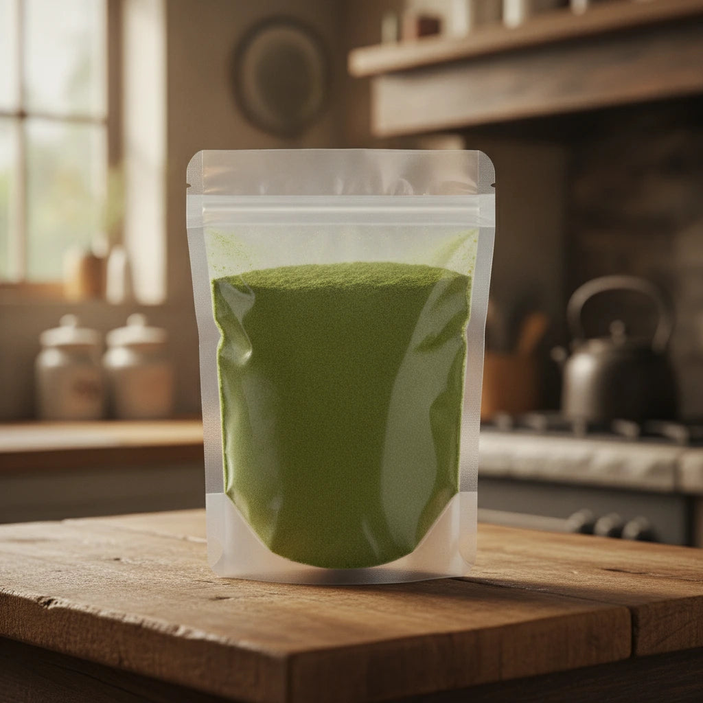 Watercress Herb Powder (Nasturtium Officinale) | The herb/berry/powder/fruit/root/bark that is in the black bowl, i would like it to shown in a plastic stand up resalable pouch that is clear.