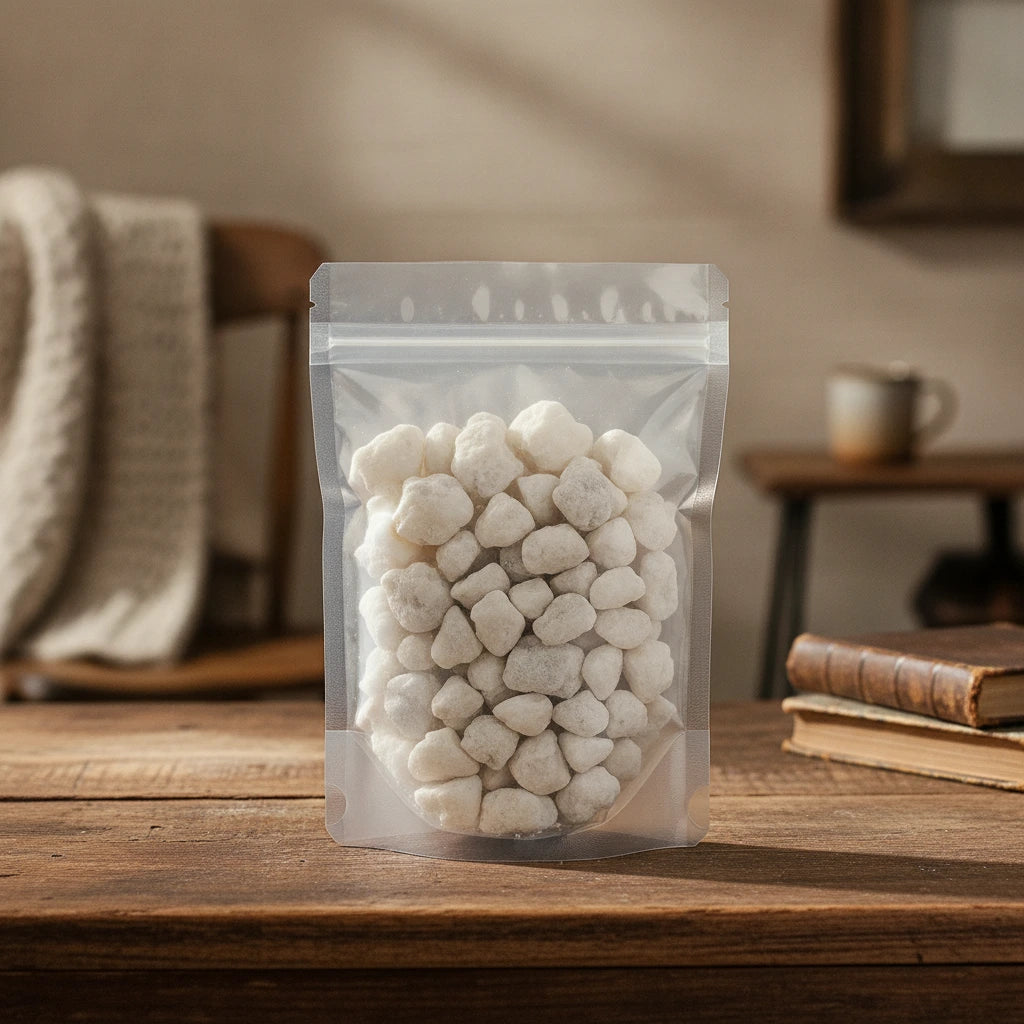 White Blanco Copal Resin Pieces (Bursera Bipinnata) | The herb/berry/powder/fruit/root/bark that is in the black bowl, i would like it to shown in a plastic stand up resalable pouch that is clear.