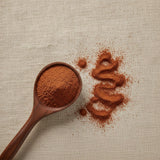 Wild Cherry Bark Powder (Prunus Serotina) | Create a luxurious, photorealistic product photograph featuring the original product naturally arranged in an elegant handcrafted wooden spoon on a soft, finely