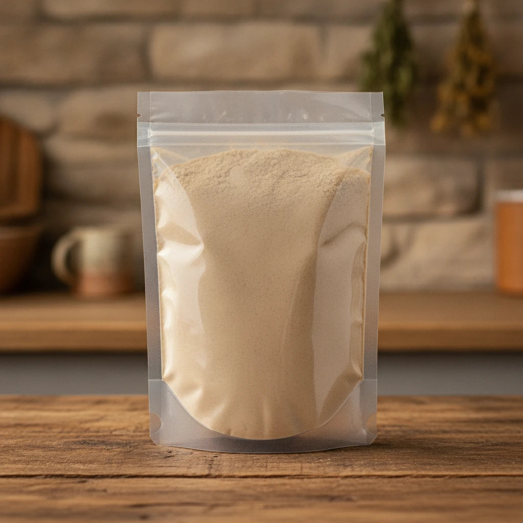 Wild Yam Root Powder (Dioscorea Villosa) | The herb/berry/powder/fruit/root/bark that is in the black bowl, i would like it to shown in a plastic stand up resalable pouch that is clear.