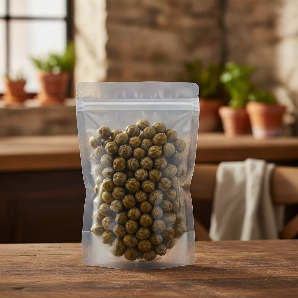 Yellow Chrysanthemum Flower Buds Whole (Chrysanthemum Morifolium) | The herb/berry/powder/fruit/root/bark that is in the black bowl, i would like it to shown in a plastic stand up resalable pouch that is clear.