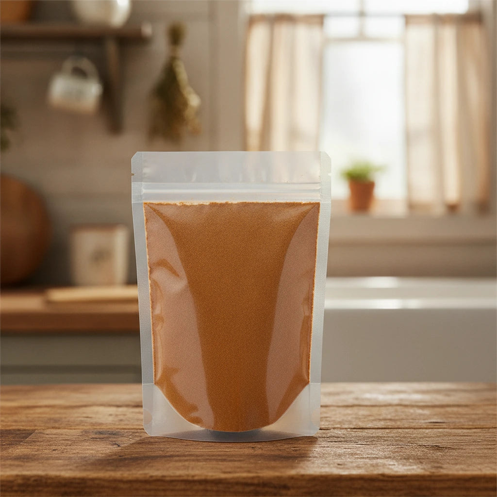 Yellow Dock Root Powder (Rumex Crispus) | The herb/berry/powder/fruit/root/bark that is in the black bowl, i would like it to shown in a plastic stand up resalable pouch that is clear.