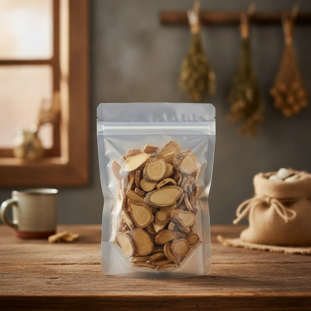 Yellow Vine Pieces (Fibraurea Recisa) | The herb/berry/powder/fruit/root/bark that is in the black bowl, i would like it to shown in a plastic stand up resalable pouch that is clear.