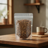 Yerba Mate Cut (Roasted) (Ilex Paraguariensis) | The herb/berry/powder/fruit/root/bark that is in the black bowl, i would like it to shown in a plastic stand up resalable pouch that is clear.