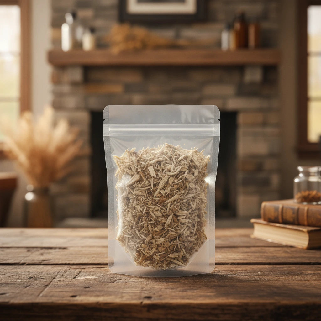 Yucca Root Cut (Yucca Schidigera) | The herb/berry/powder/fruit/root/bark that is in the black bowl, i would like it to shown in a plastic stand up resalable pouch that is clear.