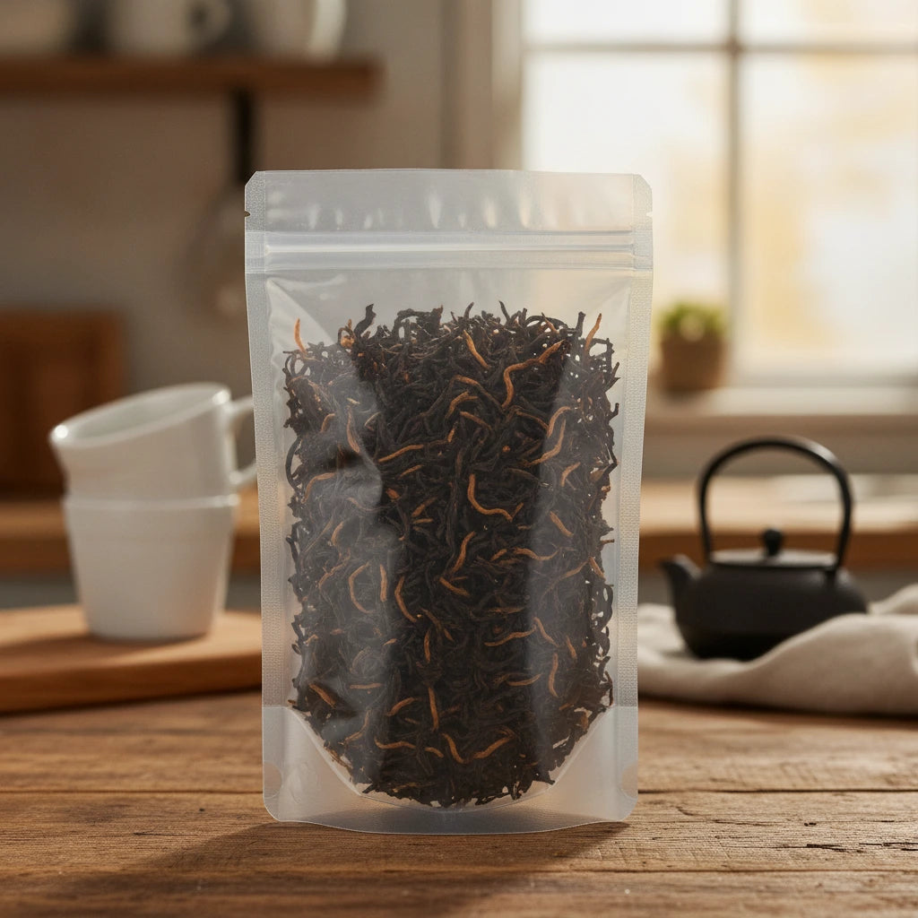 Yunnan Tea (Camellia Sinensis) | The herb/powder/tea that is in the black bowl, i would like it to shown in a plastic stand up resalable bag that is clear.